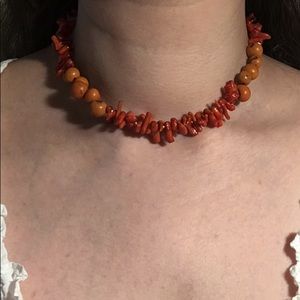 Natural coral and tangerine stone Hand made choker BOGO